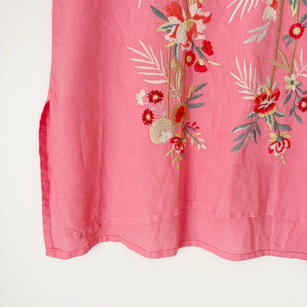 Johnny Was Pink Embroidered V-Neck Tunic Top - Picture 6 of 10